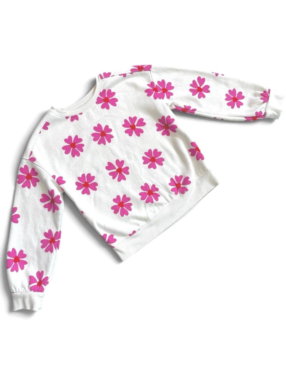 Cat & Jack White Sweatshirt with Pink Floral Print Size 8 Girls